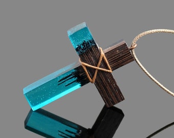 Wood Resin Cross Necklace, Man Wooden Cross, Wooden Cross Necklace, Abstract Cross Pendant, Art Cross Necklace, Modernist Cross Necklace