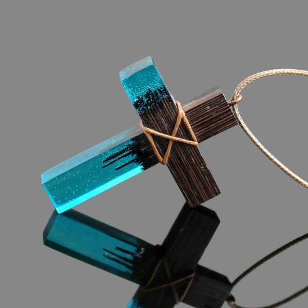 Wood Resin Cross Necklace, Man Wooden Cross, Wooden Cross Necklace, Abstract Cross Pendant, Art Cross Necklace, Modernist Cross Necklace