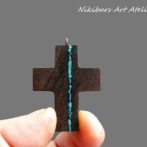 Wood Turquoise Cross Pendant - Wooden Handmade Cross Necklace - Cross Necklace for Man - Man Cross Necklace - Gift For Man - Wood Art Cross