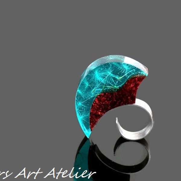 Resin Art Ring - Dandelion Resin Ring - Floral Resin Ring - Abstract Resin Ring - Art Dandelion Ring - Art Floral Ring - Handmade Resin Ring