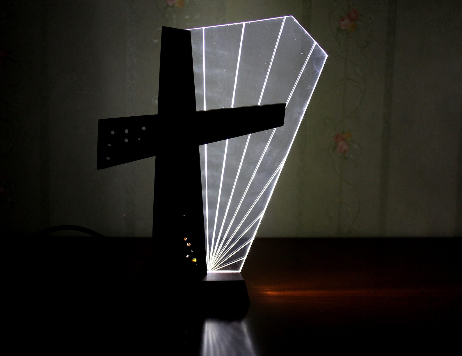 Walnut Wood Cross Lamp, Boho Night Light, Desk Art - Etsy