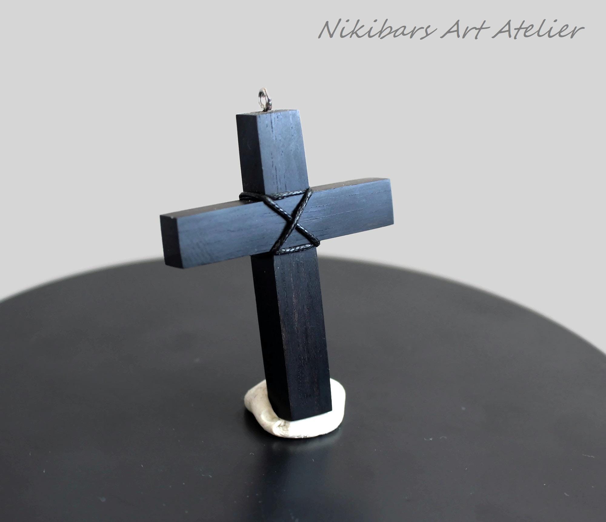 Ebony Cross Necklace - Ebony Wood Cross - Wooden Art Cross Necklace - Black Wood Cross - Abstract Cross Necklace - Man Cross Necklace