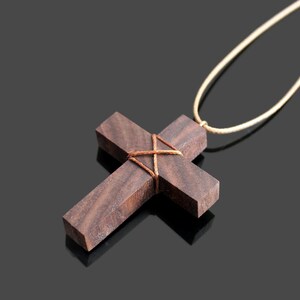 Walnut Wood Cross Necklace – Handmade Rustic Pendant image 6