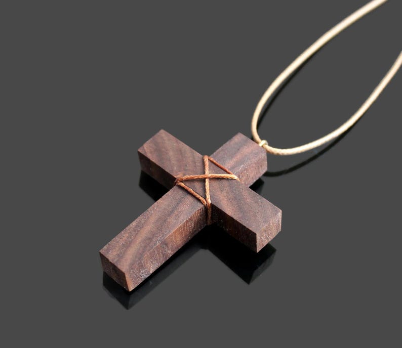 Walnut Wood Cross Necklace – Handmade Rustic Pendant image 6