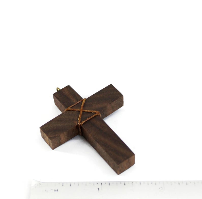 Walnut Wood Cross Necklace – Handmade Rustic Pendant image 7