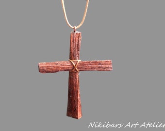 Rough Boho Cross - Drift Wood Cross Necklace - Man Cross Necklace - Cross Pendant - Wood Boho Cross Necklace - Gift For Man - Wood Art Cross