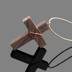 Walnut Wood Cross Necklace – Handmade Rustic Pendant image 4