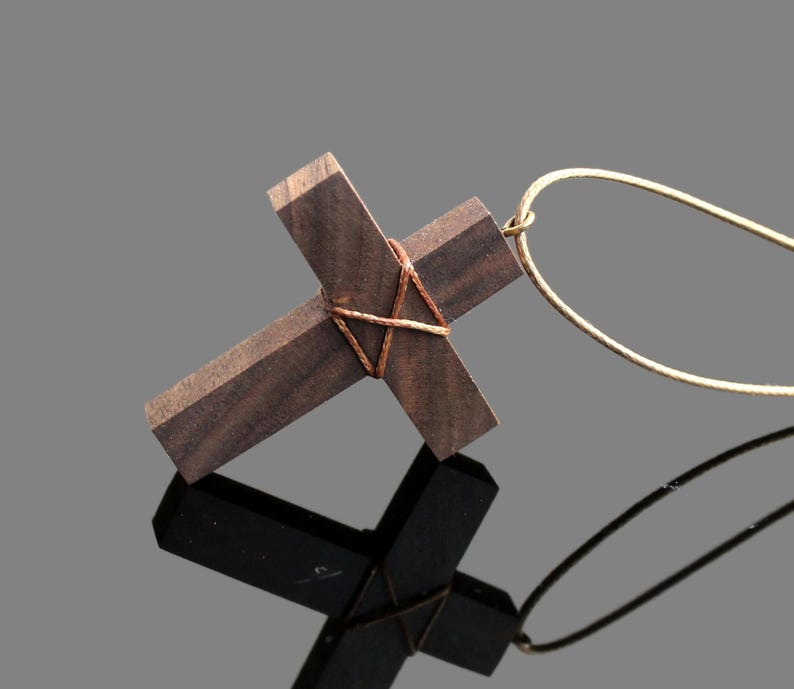 Walnut Wood Cross Necklace – Handmade Rustic Pendant image 4