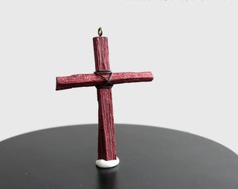Rough Wood Cross Jewelry - Purple Heart Wood Cross - Drift Wood Cross Necklace - Man Cross Necklace -  Cross Pendant - Wooden Cross Necklace
