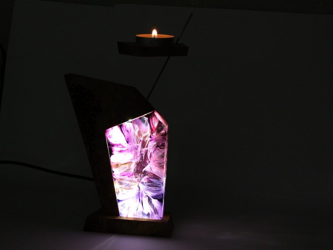 Zen Art Night Lamp, Wood Candle Holder, Wood Resin Night Light, Wood