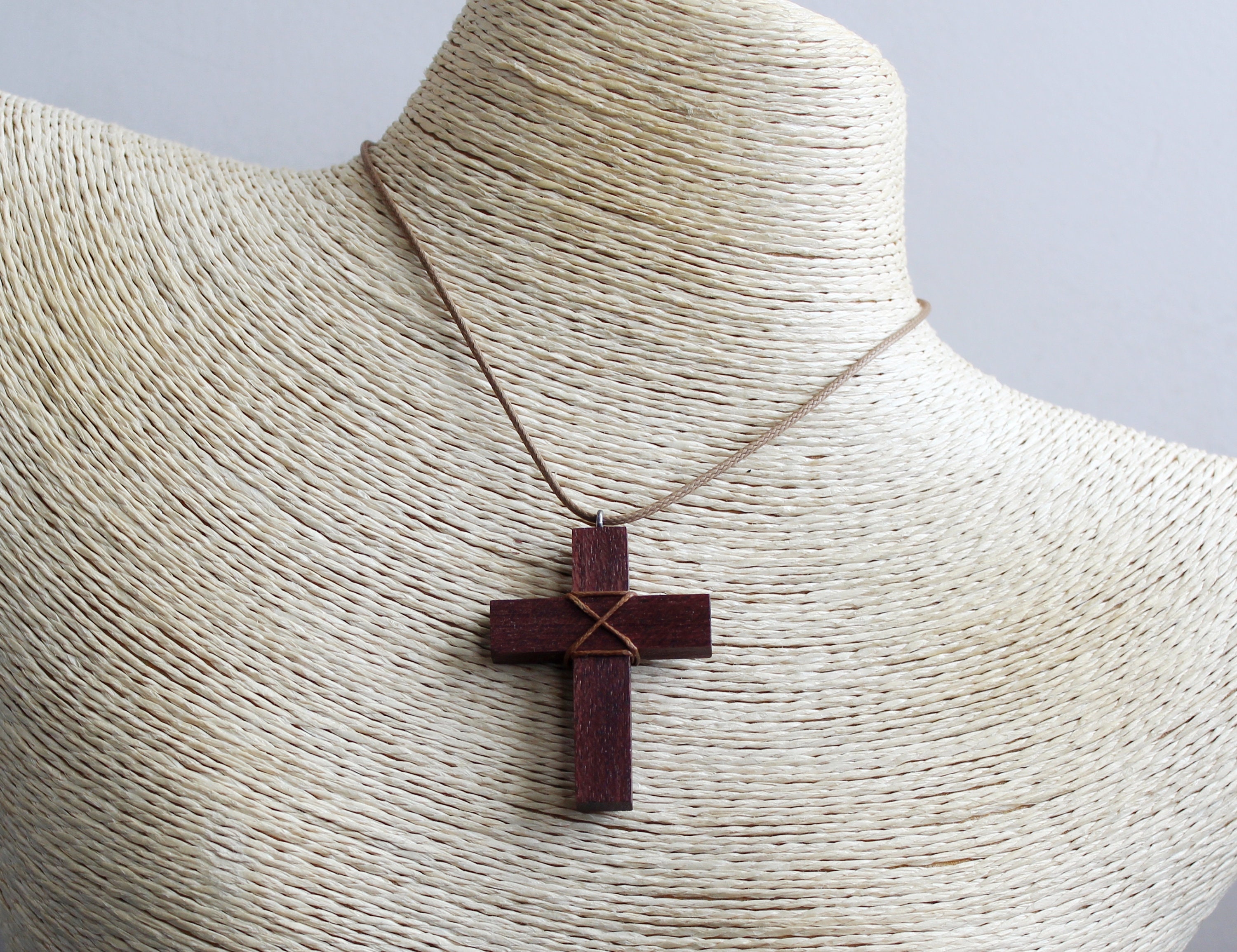 Purple Heart Cross Wooden Cross Necklace Cross Pendant 