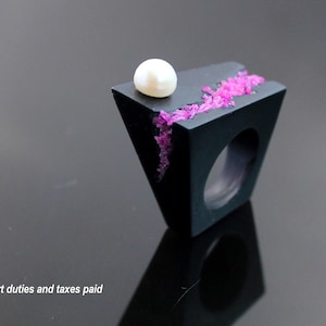 Handmade Pearl Ruby Statement Ring, Gothic Minimalist Jewelry