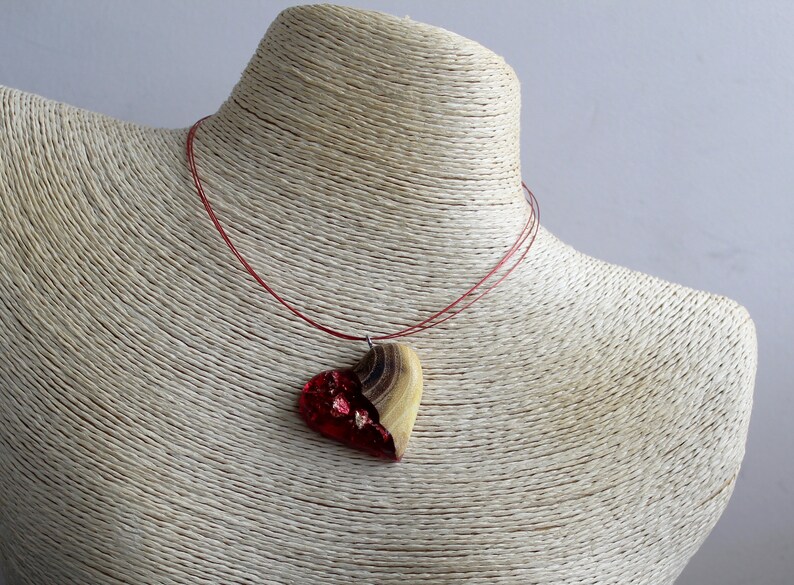 Love Heart Gold Necklace Red Heart Necklace Resin Gold Etsy
