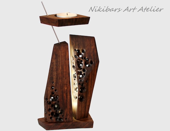 Zen Art Night Light, Wood Candle Holder, Wooden Tea Light Holder, Wood Art Night Lamp, Wooden Sculpture, Art Tea Light Holder, Table Lamp