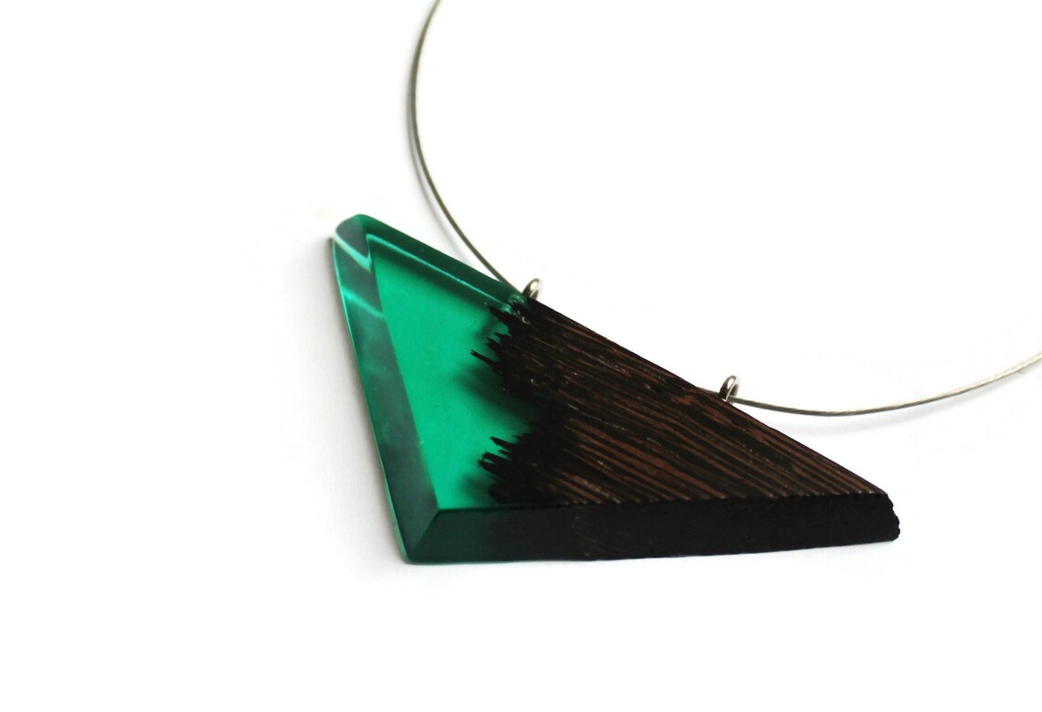Modernist Wenge Wood Resin Necklace - Handmade Triangle Art Collier - Etsy