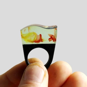 Fire Ring, Wood Resin Ring, Modernist Wood Ring, Wood Ring, Swirls Resin Wood Ring, Handmade Wood Ring, Art Wooden Ring