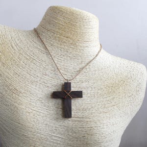 Walnut Wood Cross Necklace – Handmade Rustic Pendant image 8