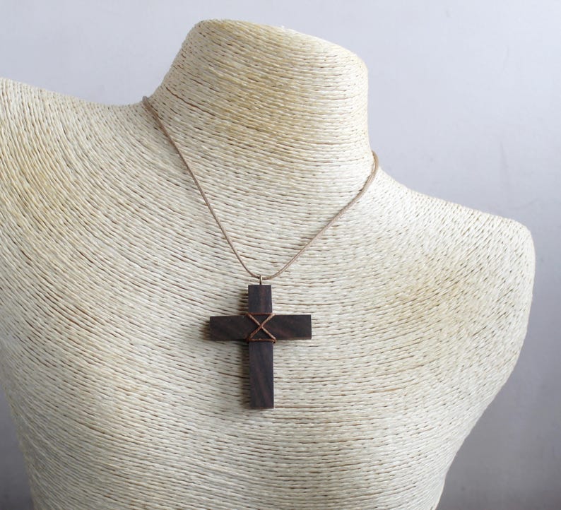 Walnut Wood Cross Necklace – Handmade Rustic Pendant image 8