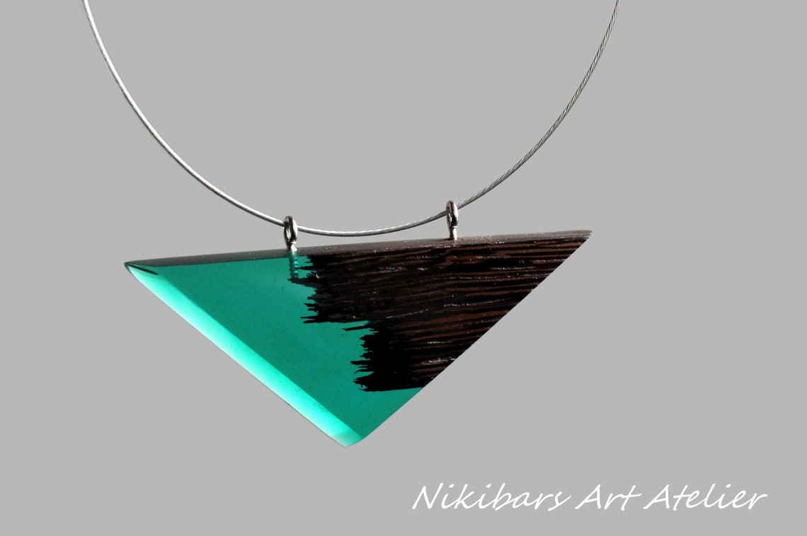 Modernist Wenge Wood Resin Necklace - Handmade Triangle Art Collier - Etsy
