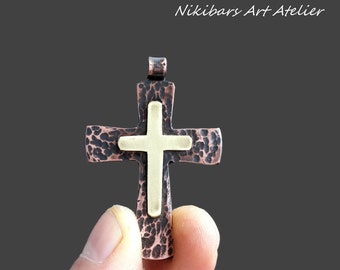 Gothic Cross Pendant - Rustic Cross Necklace - Wrought Cross Necklace - Man Cross Pendant - Art Cross Necklace - Hammered Cross Jewelry