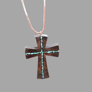 Turquoise Wood Cross Necklace Wood Resin Cross Pendant Bohemian Cross Necklace Wood Art Cross Necklace-Art Cross Jewelry Man Cross image 2