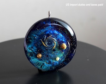 Galaxy Resin Necklace, Space Sphere Pendant, Fluid Resin Necklace, Universe Resin Necklace, Galaxy Jewelry, Pearl Resin Pendant, Art Jewelry