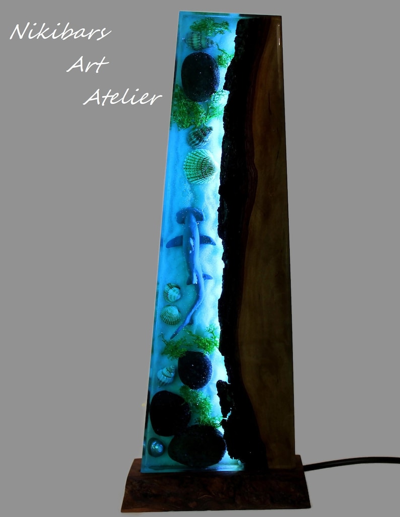 Sea Bottom Lamp, Shark Night Light, Ambient Ocean Lamp, Shark Diorama, Seabed Lamp, Underwater Decor, Ambient Night Light, Decorative Lamp image 1