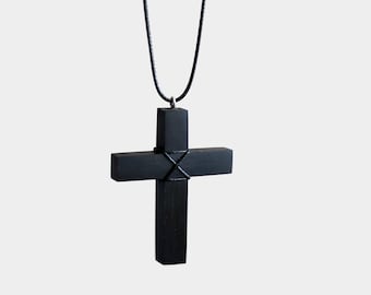 Handmade Ebony Wood Cross Necklace – Boho Style Pendant