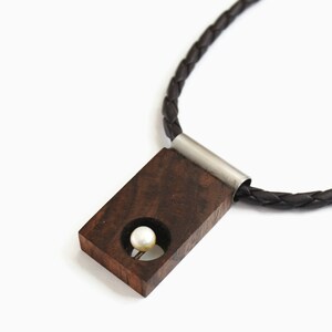 Man Necklace, Wood Metal Pearl Necklace, Classic Man Necklace, Wood Perl Necklace, Modernidst Wood Necklace, Wood Steel Pearl Pendant image 6
