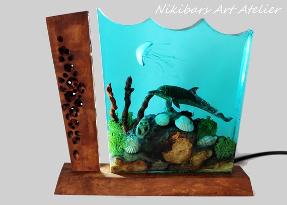 Dolphin Night Light, Ocean Diorama Lamp, Seabed Diorama Lamp