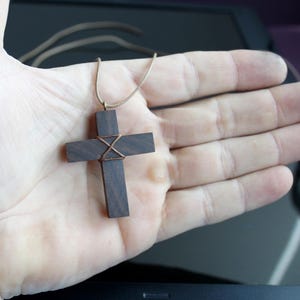 Walnut Wood Cross Necklace – Handmade Rustic Pendant image 5