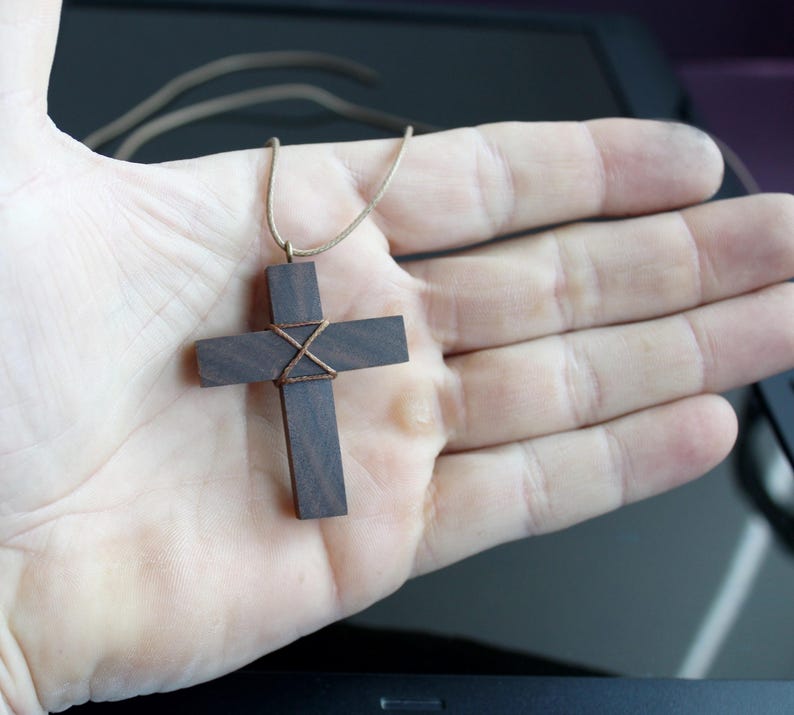 Walnut Wood Cross Necklace – Handmade Rustic Pendant image 5