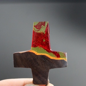 Handmade Wood Resin Cross Pendant – Boho Art Necklace