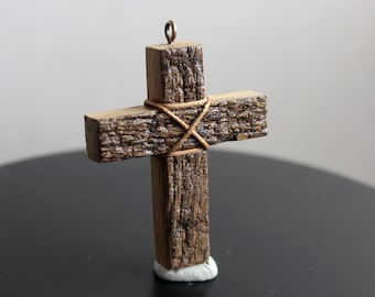Driftwood Cross Necklace - Drift Wood Man Cross Necklace -  Cross Pendant - Wood Rustic Cross Necklace - Gift For Man - Wood Cross Jewelry