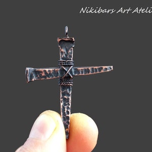 Nail Cross Necklace, Wrought Copper Cross Necklace, Hammered Copper Cross Necklace, Forged Cross, Art Cross Necklace, Copper Cross,Man Cross