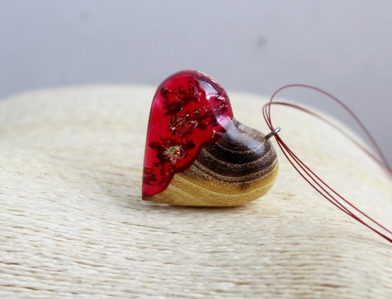 Love Heart Gold Necklace Red Heart Necklace Resin Gold Etsy