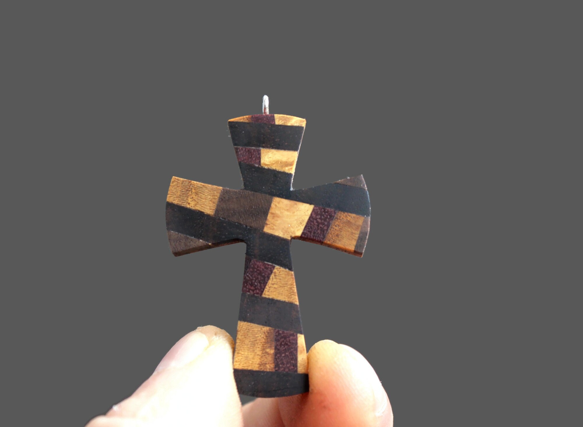 Collier Croix En Bois De Poirier Véritable Pour Homme - Serti Main, Unisexe, Neuf Avec étiquettes