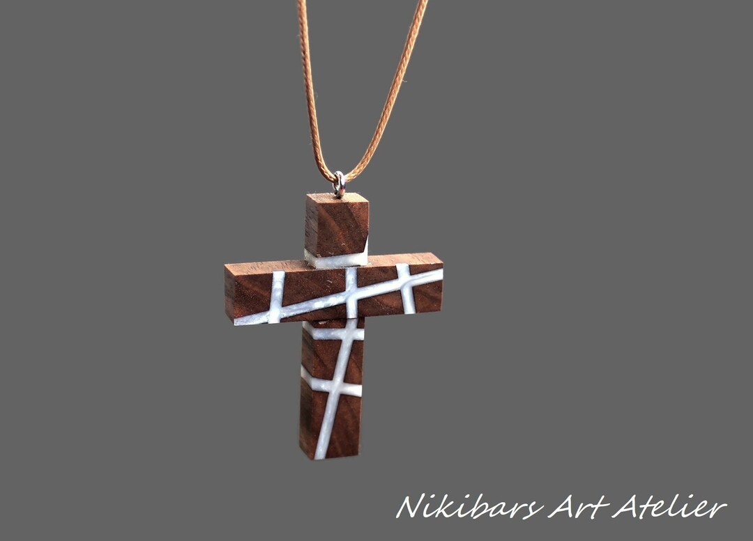 Resin Art Cross Necklace Wood Resin Cross Necklace Man Cross Pendant