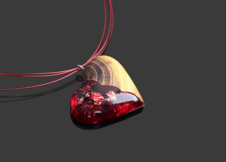 Love Heart Gold Necklace Red Heart Necklace Resin Gold Etsy