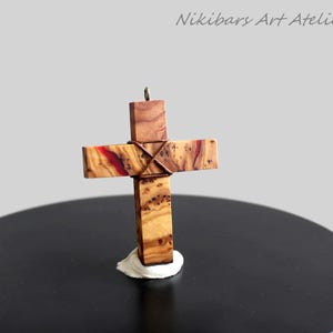 Olive Wood Cross Necklace - Wood Cross Pendant - Wooden Burl Cross Necklace - Wood Art Cross Necklace - Gift For Man - Wood Cross Jewelry