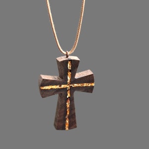 Wood Gold Cross Necklace Wood Boho Cross Necklace Abstract - Etsy
