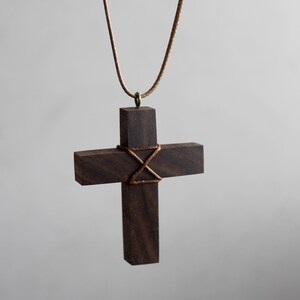 Walnut Wood Cross Necklace – Handmade Rustic Pendant image 3