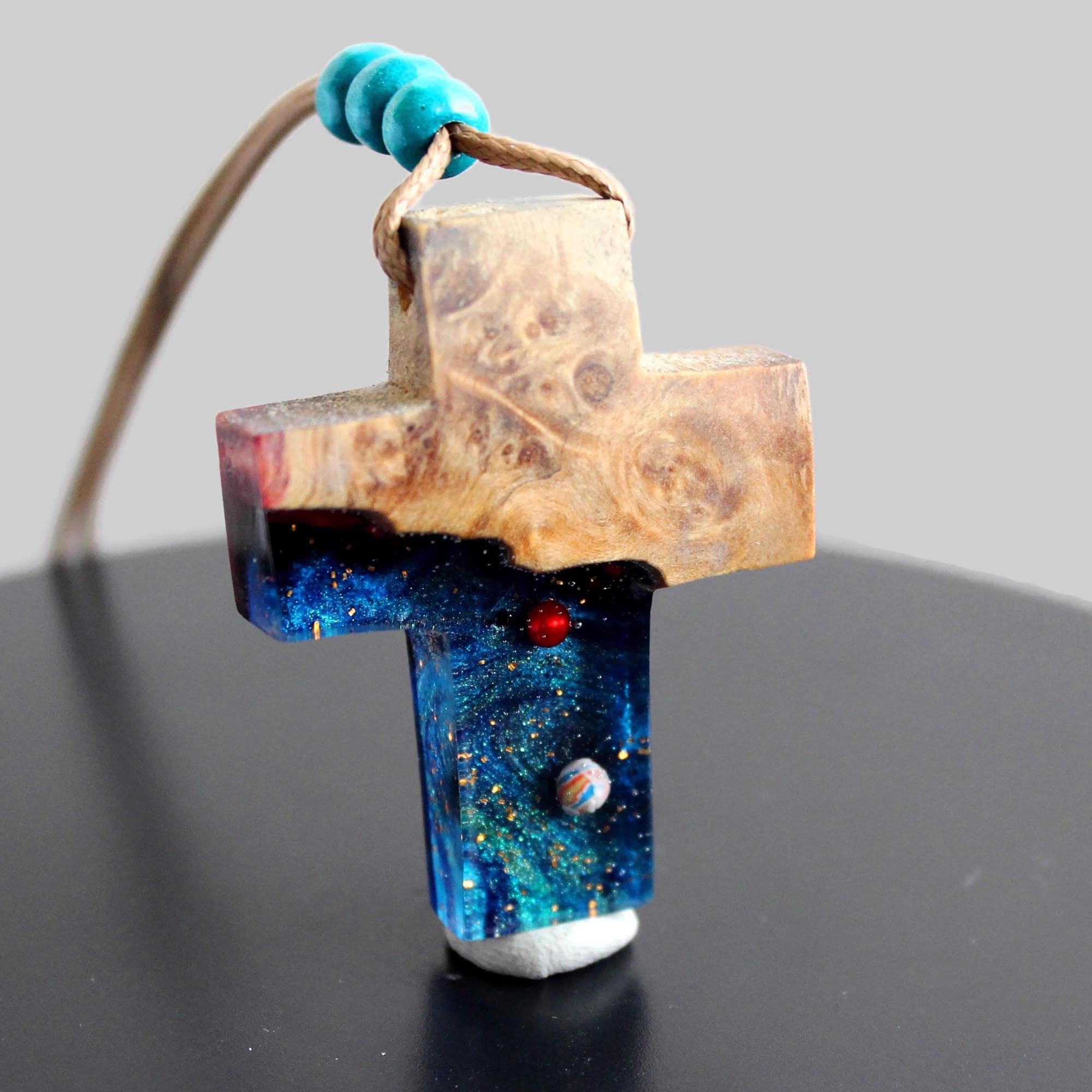 Handmade Burl Wood Galaxy Cross Necklace - Resin Pearl Pendant - Etsy