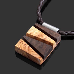 Man Jewelry, Man Wood Necklace, Art Pendant For Man, Classic Wooden Pendant, Wood Steel Necklace, Wood Steel Men&#39;s Necklace, Carved Wood Man