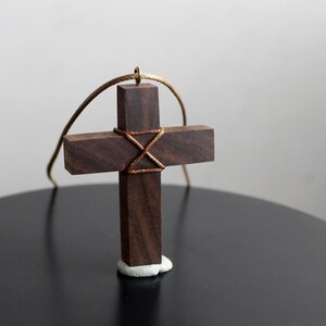 Walnut Wood Cross Necklace – Handmade Rustic Pendant image 2