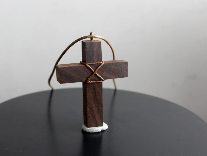 Walnut Wood Cross Necklace – Handmade Rustic Pendant image 2