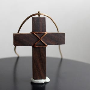 Walnut Wood Cross Necklace – Handmade Rustic Pendant image 1