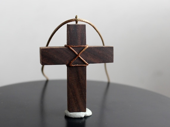 Walnut Wood Cross Necklace – Handmade Rustic Pendant