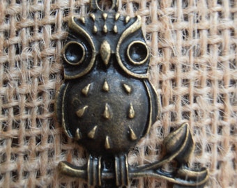 Owl on Branch - Set of 5 - Charm Findings