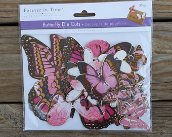 Pink and Gold Foil Butterfly Die Cuts- Pink, Black, Gold- 33 Pieces- 1st Birthday Decor